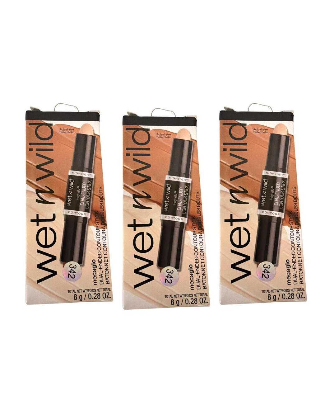Wet n Wild MegaGlo Dual-Ended Contour Stick 752A Medium Tan Highlight 3 Pack New